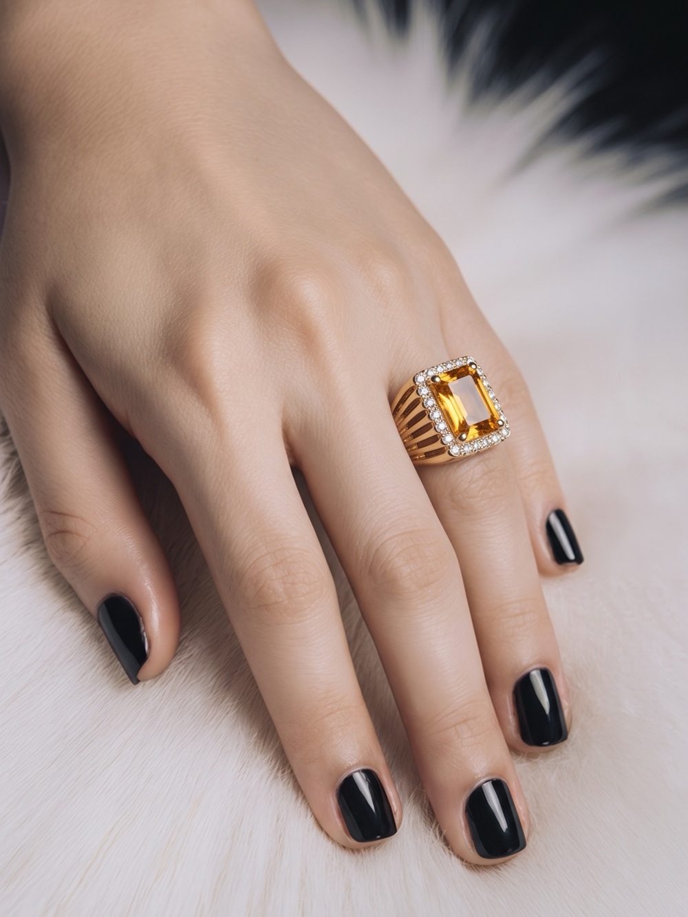 Camille Lucie Gold Citrine Statement Ring - Elegant Women's Cocktail Ring